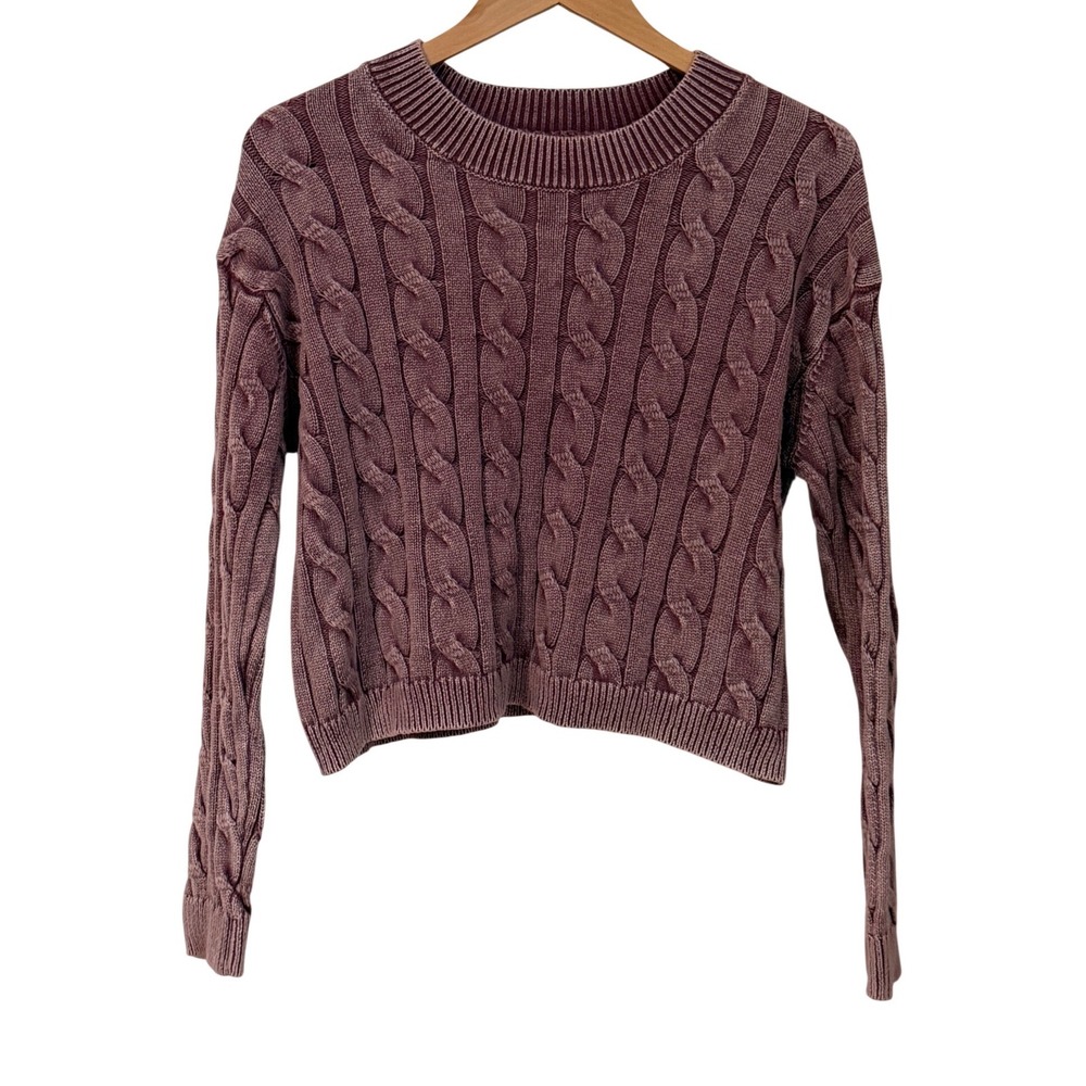 Arizona Cable Knit Sweater Womens S Mauve Purple Cotton Fisherman Preppy NWT - Picture 2 of 10
